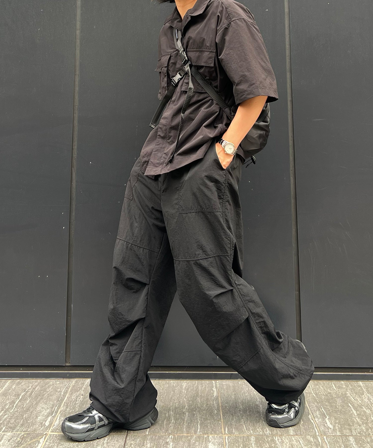 ATTACHMENT ナイロンカーゴパンツ　ブラック　サイズ1 WEGO カーゴパンツ WEGO/「セットアップ対応」ナイロン