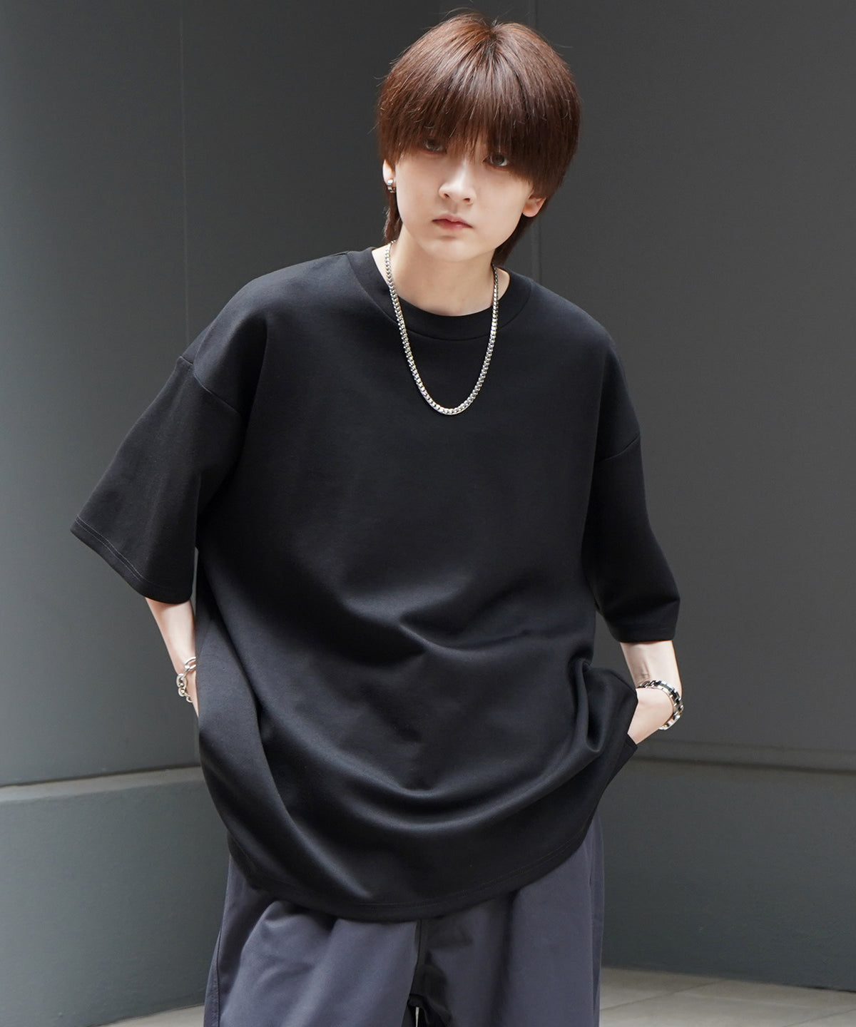 25SS ナチュラルドレープ ビッグシルエット 無地 とろみポンチ半袖Tシャツ