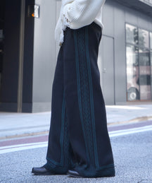 サイドライン ジャガードニット ワイドストレートパンツ