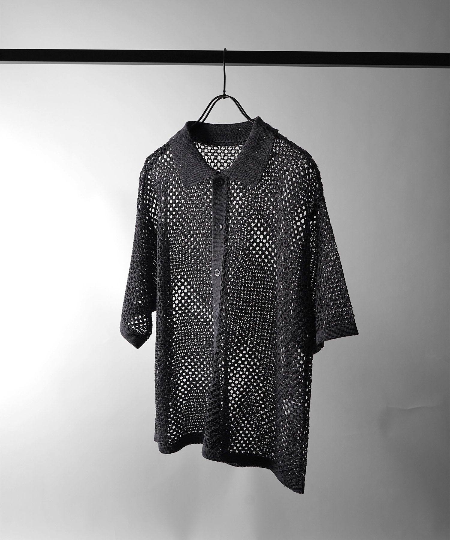 25SS スパンコール メッシュニットシャツ