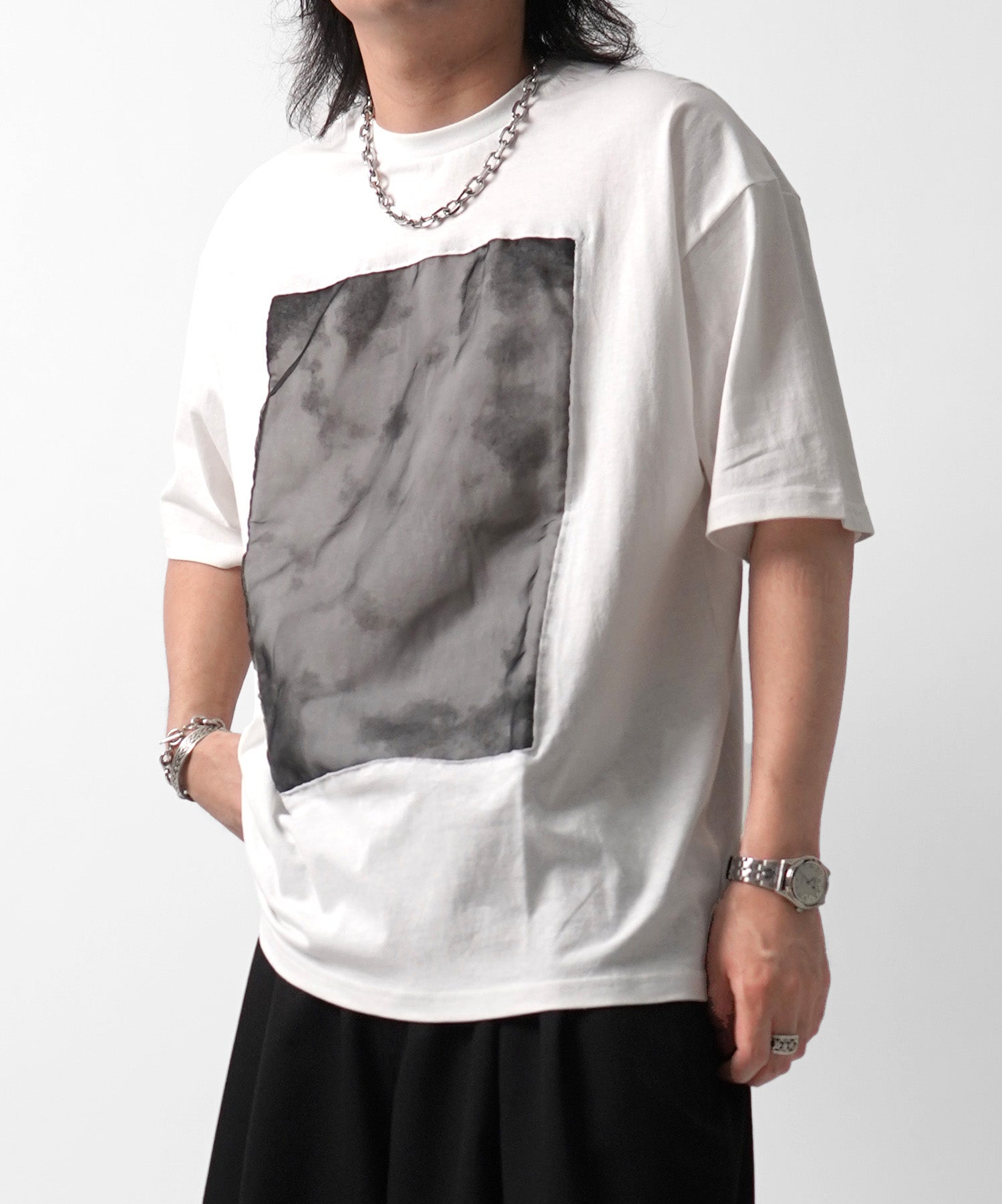 25SS オーガンジー Tee 切替半袖Tシャツ