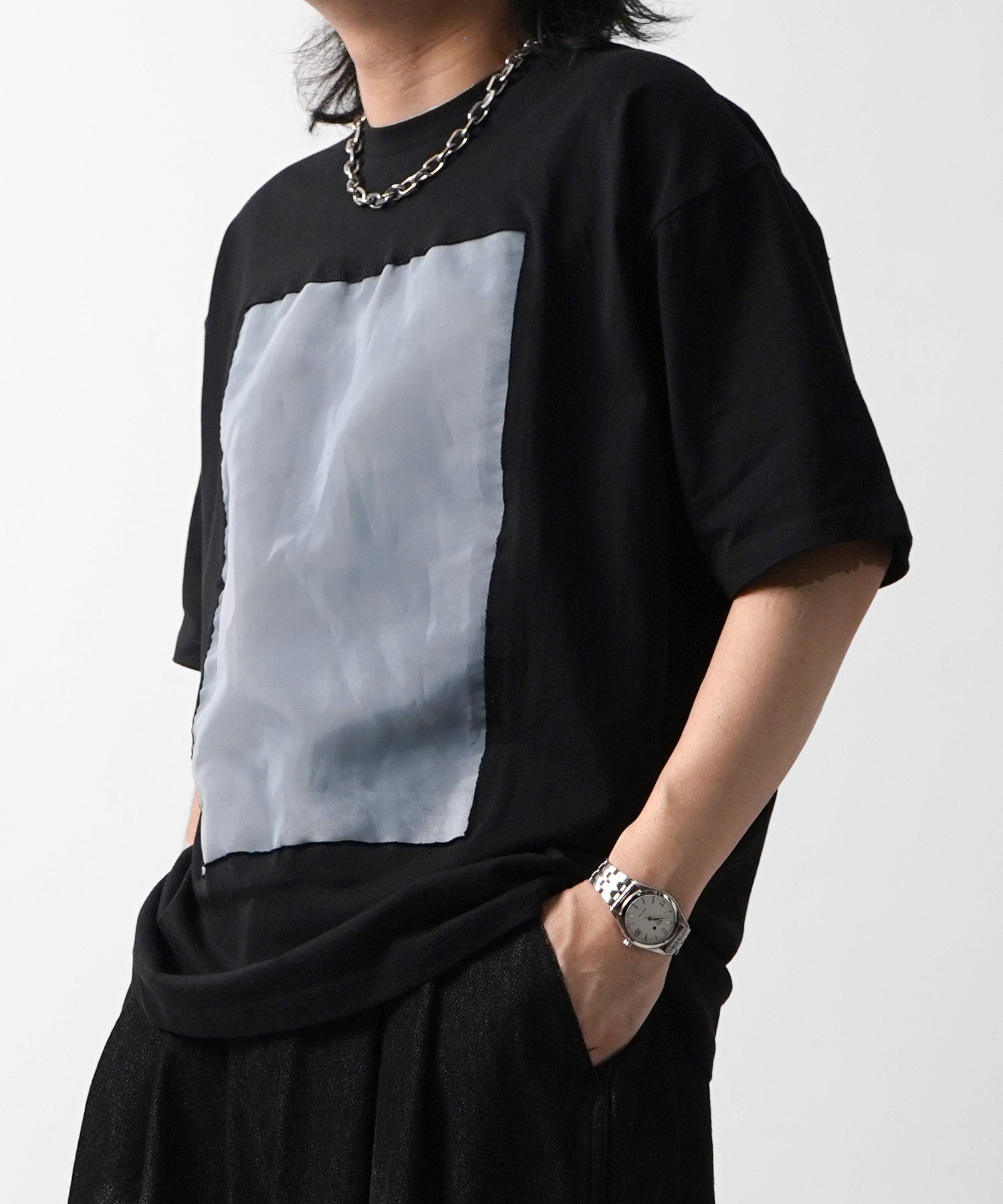 25SS オーガンジー Tee 切替半袖Tシャツ