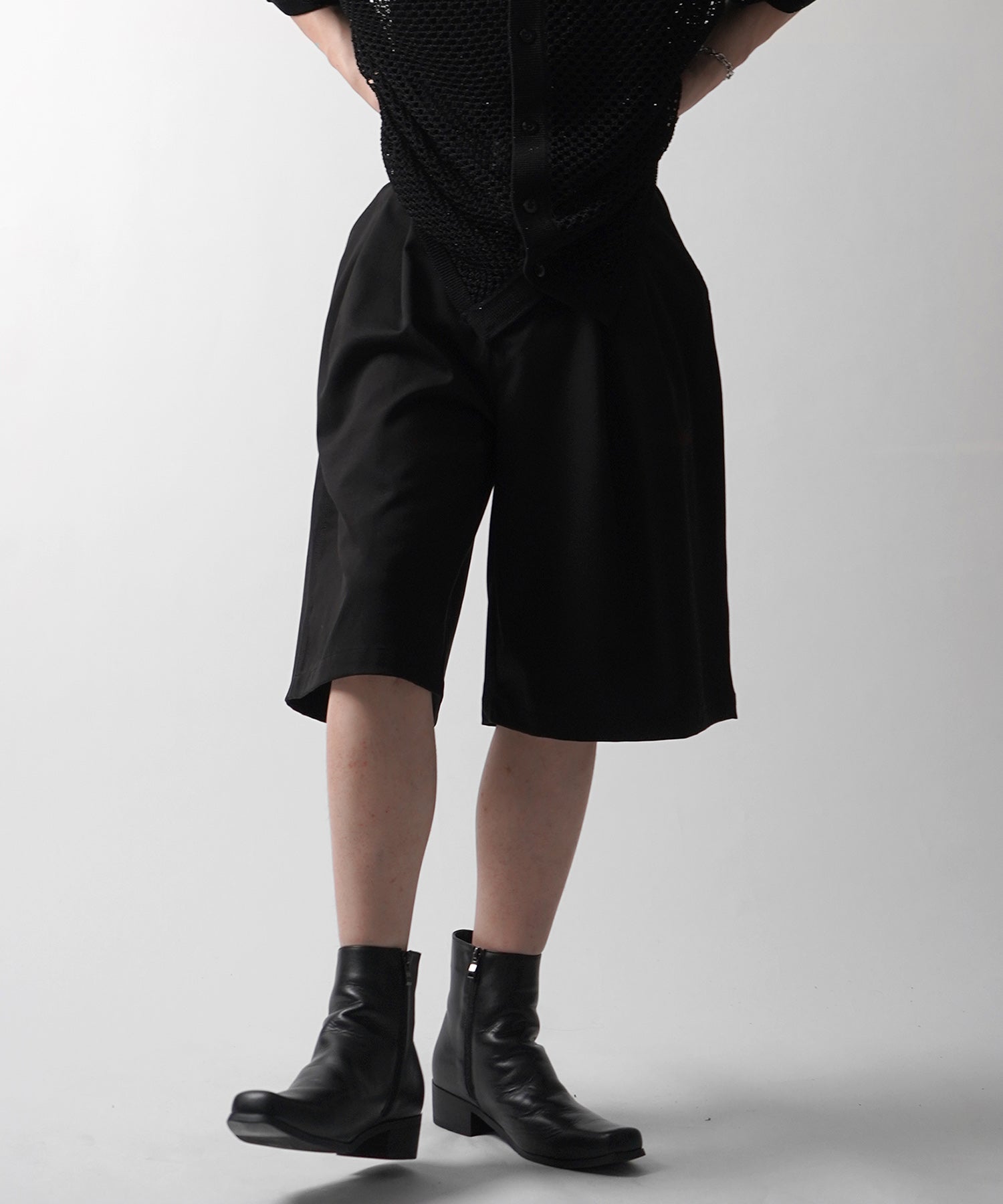 25SS TR / デニム / 箔デニム ワイドストレートスラックスハーフパンツ