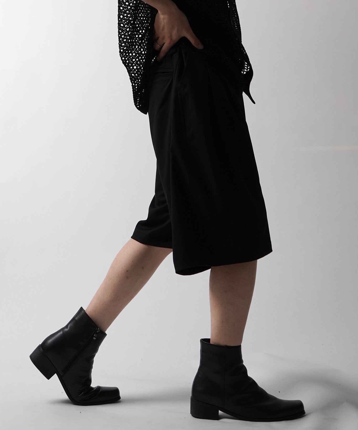 25SS TR / デニム / 箔デニム ワイドストレートスラックスハーフパンツ