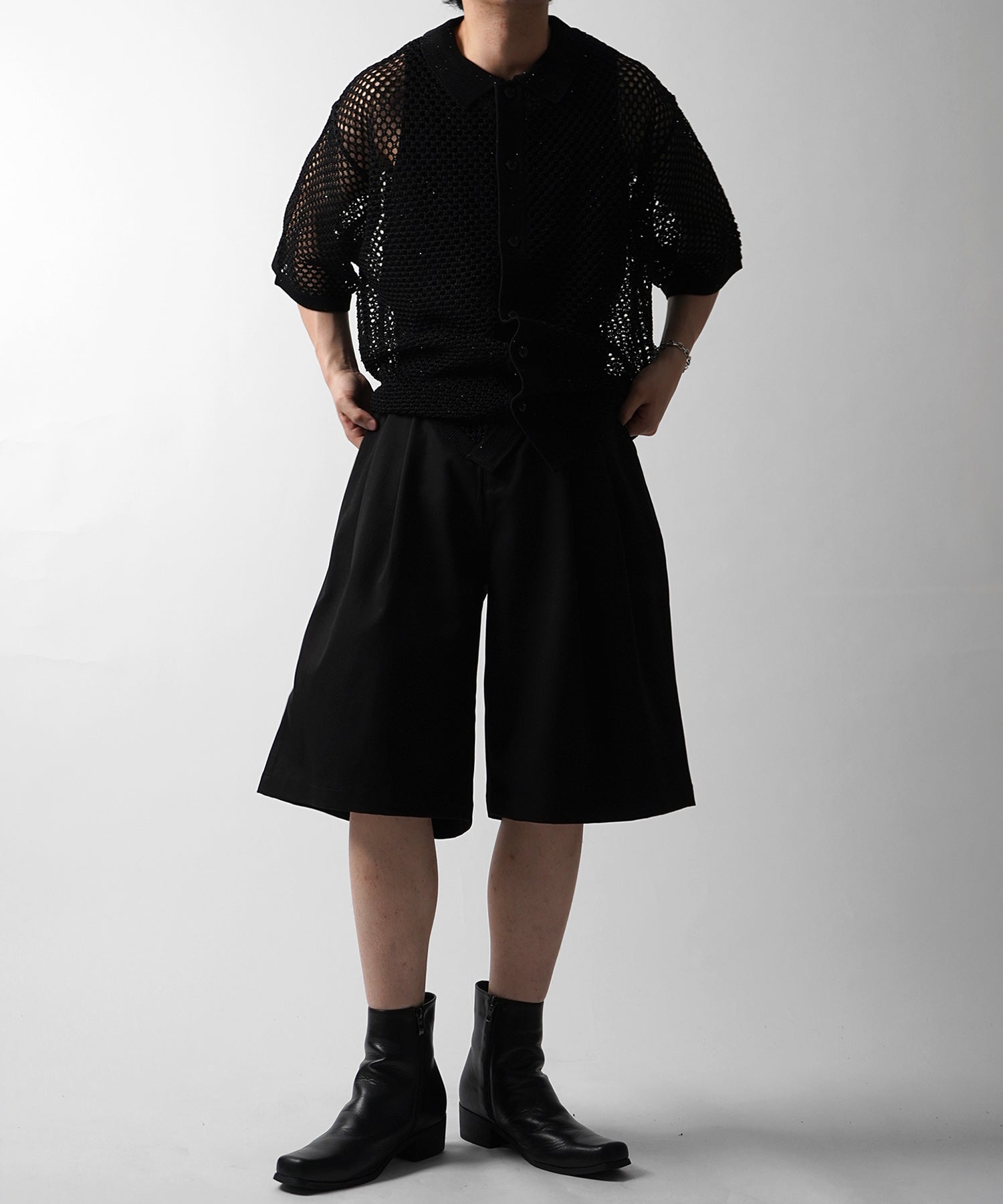 25SS TR / デニム / 箔デニム ワイドストレートスラックスハーフパンツ