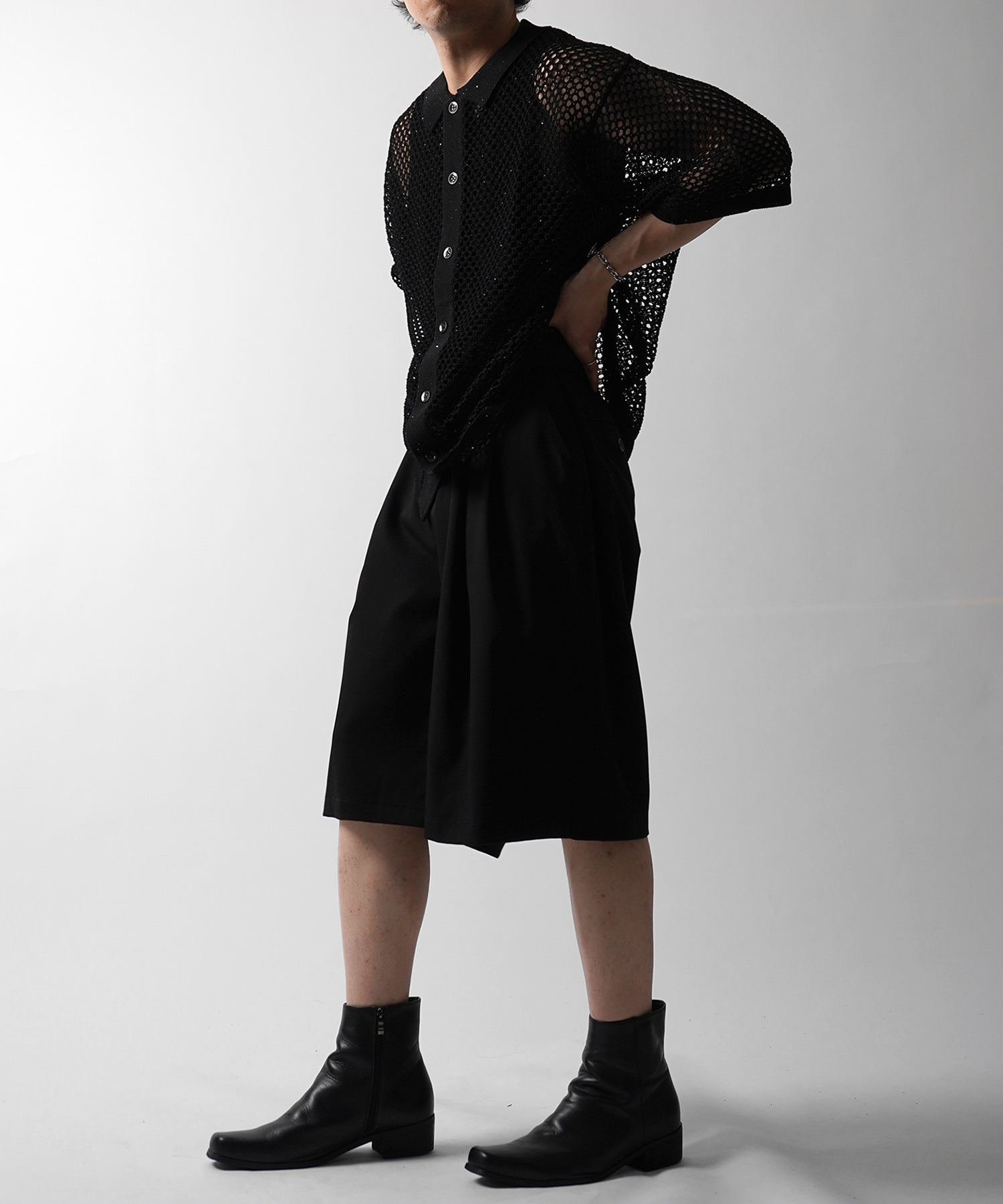 25SS TR / デニム / 箔デニム ワイドストレートスラックスハーフパンツ