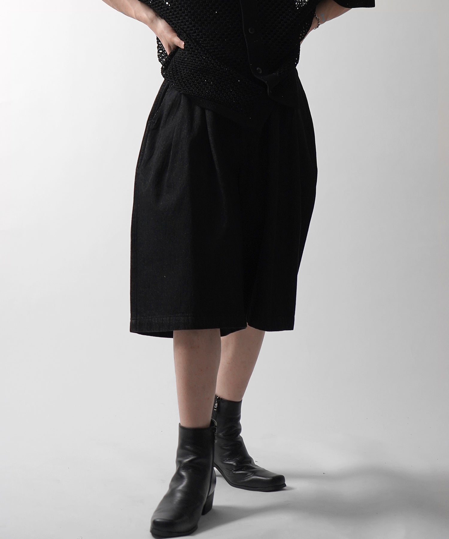 25SS TR / デニム / 箔デニム ワイドストレートスラックスハーフパンツ