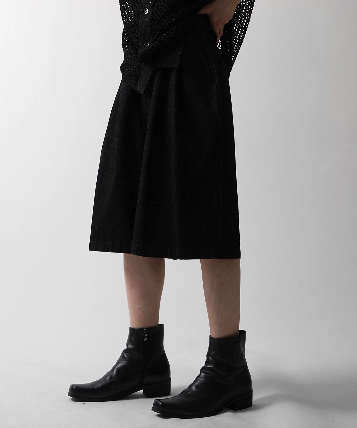 25SS TR / デニム / 箔デニム ワイドストレートスラックスハーフパンツ