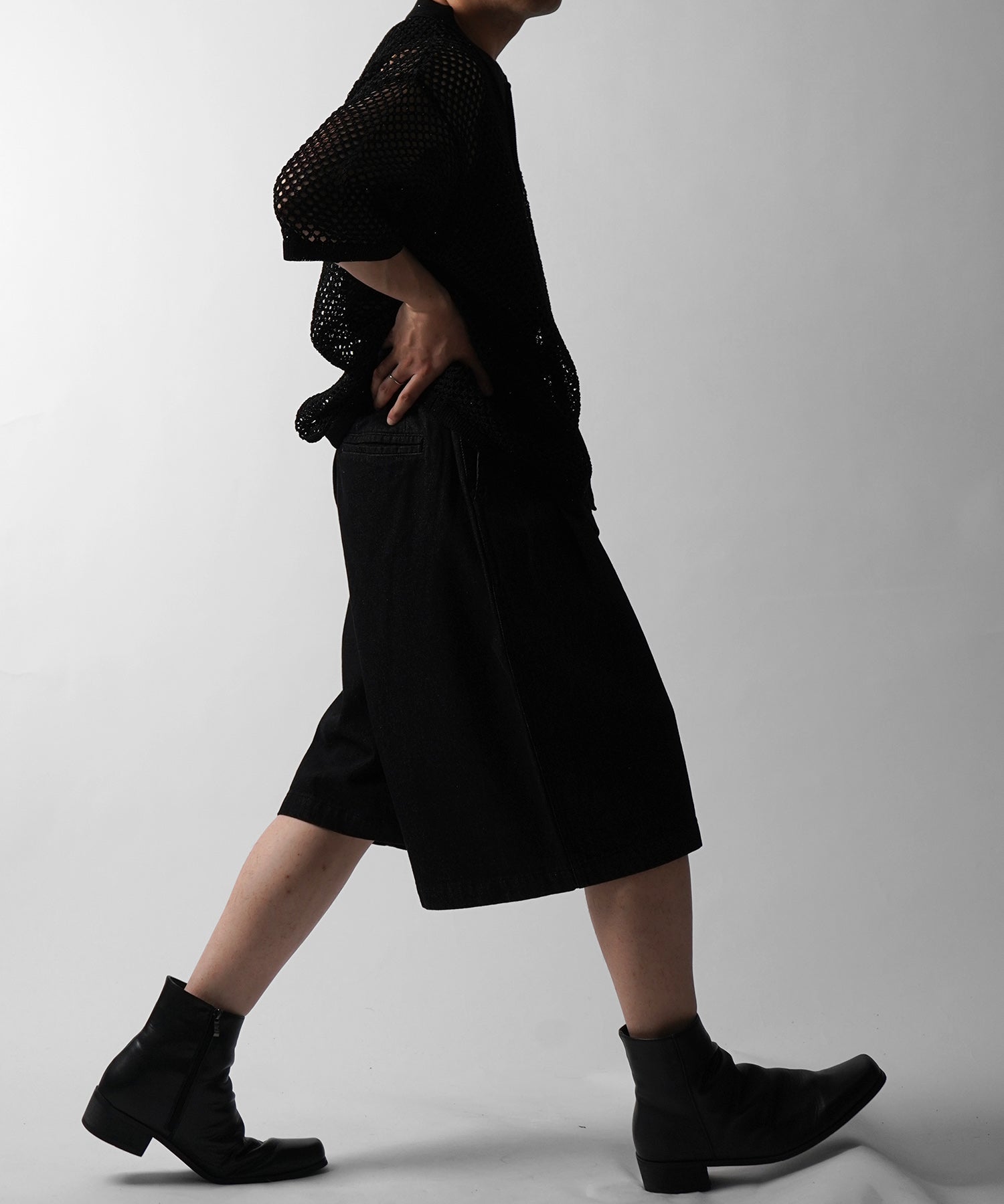 25SS TR / デニム / 箔デニム ワイドストレートスラックスハーフパンツ