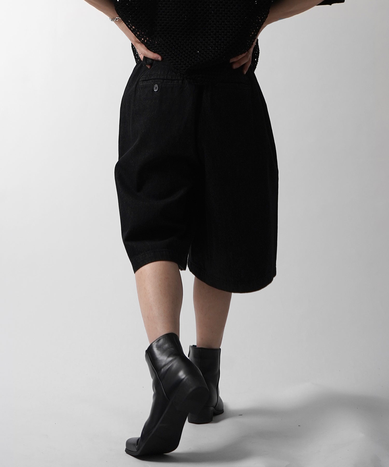 25SS TR / デニム / 箔デニム ワイドストレートスラックスハーフパンツ