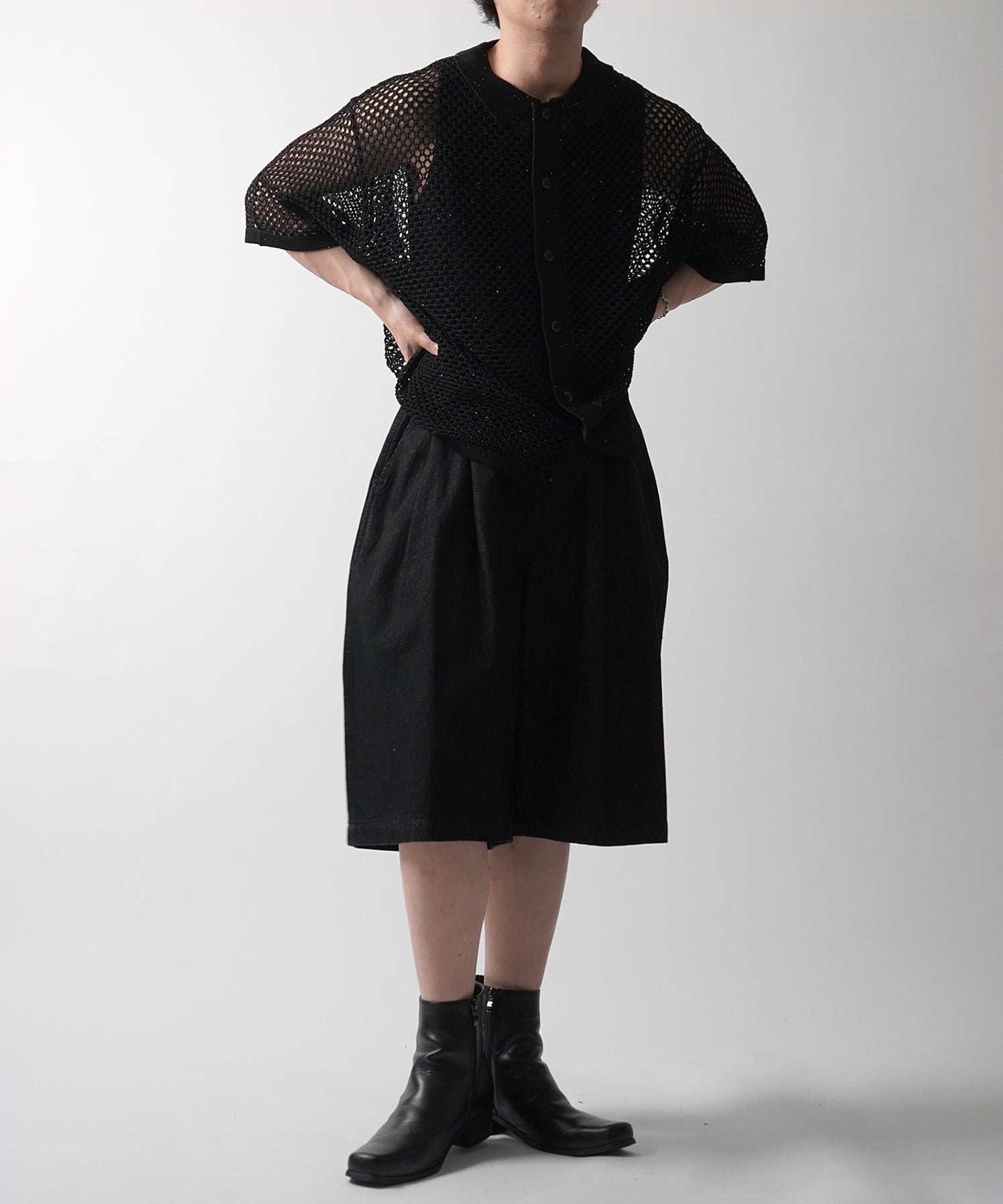 25SS TR / デニム / 箔デニム ワイドストレートスラックスハーフパンツ