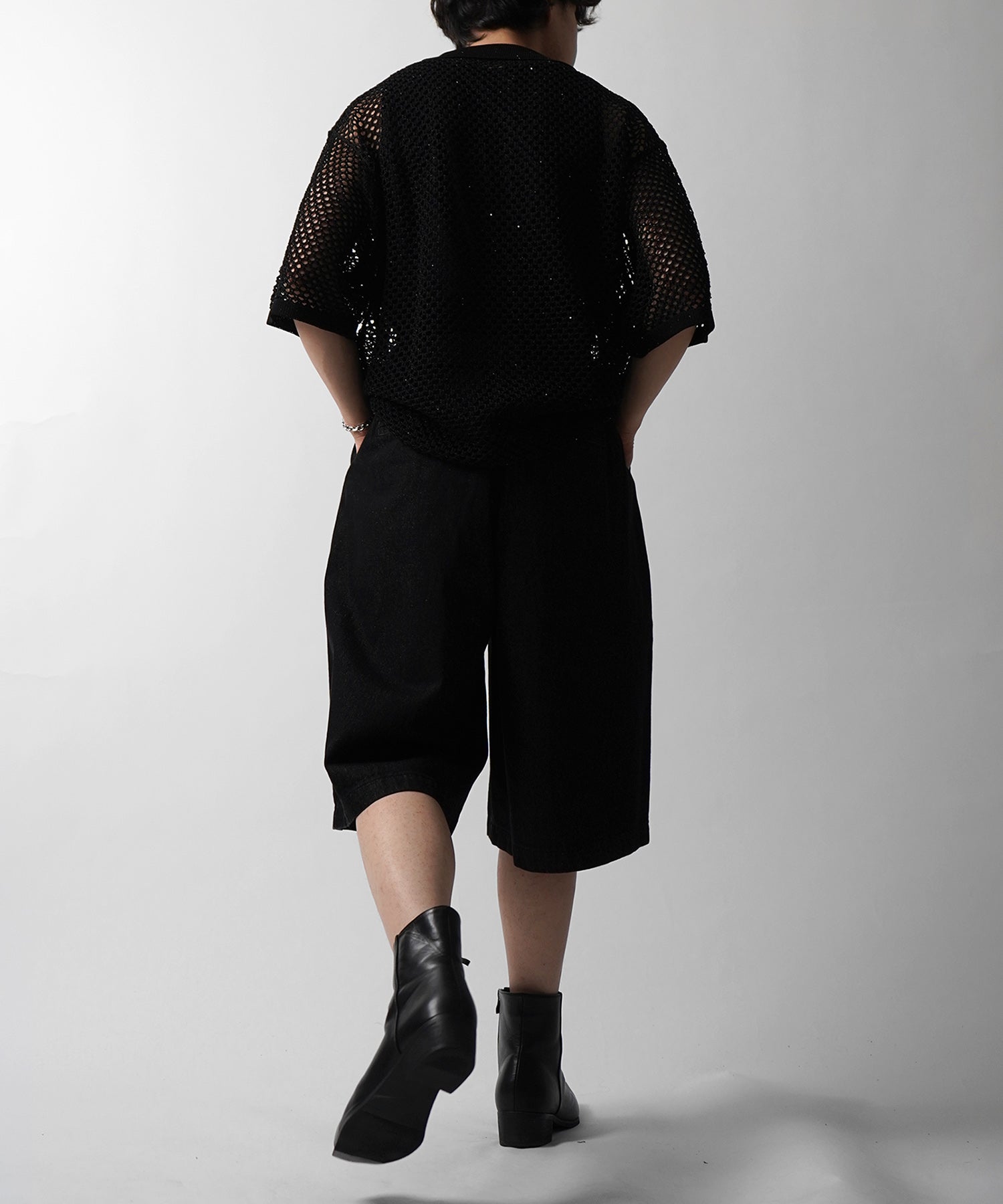 25SS TR / デニム / 箔デニム ワイドストレートスラックスハーフパンツ