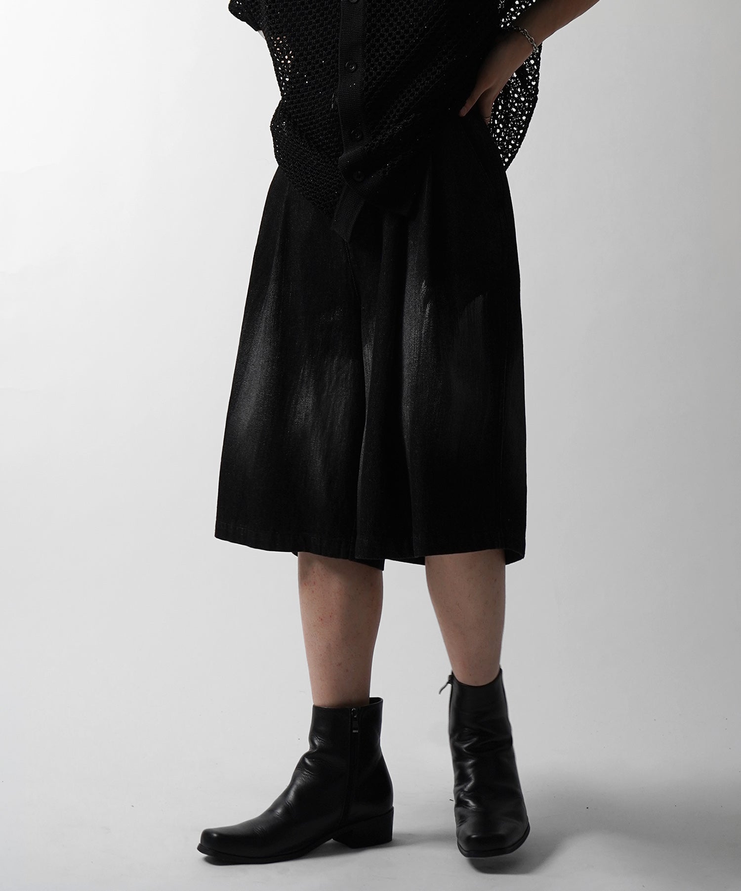 25SS TR / デニム / 箔デニム ワイドストレートスラックスハーフパンツ