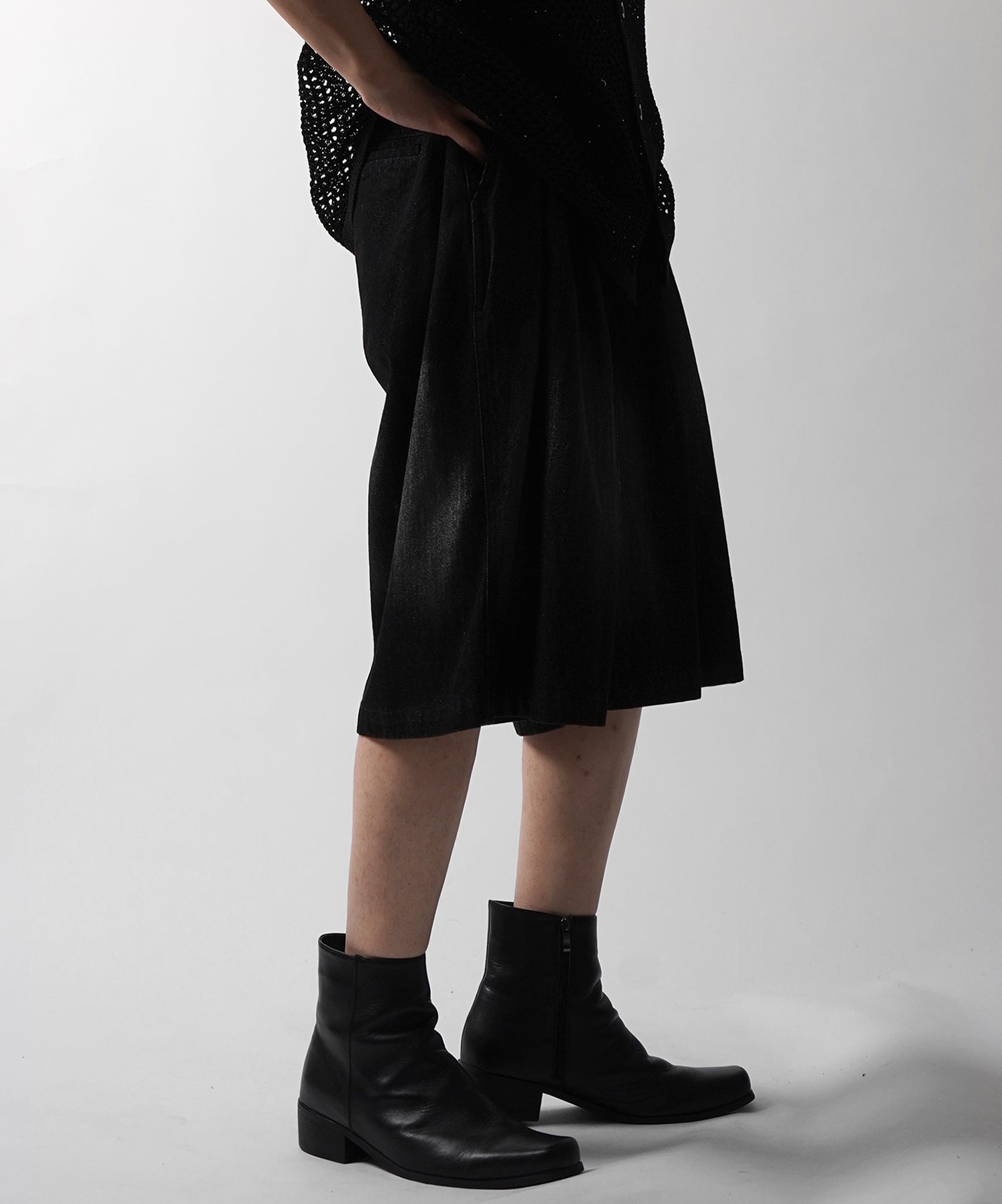 25SS TR / デニム / 箔デニム ワイドストレートスラックスハーフパンツ