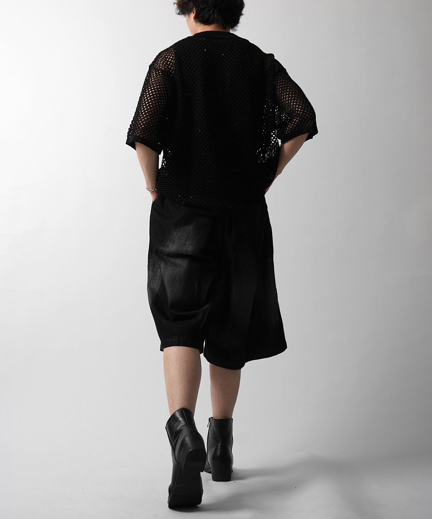 25SS TR / デニム / 箔デニム ワイドストレートスラックスハーフパンツ