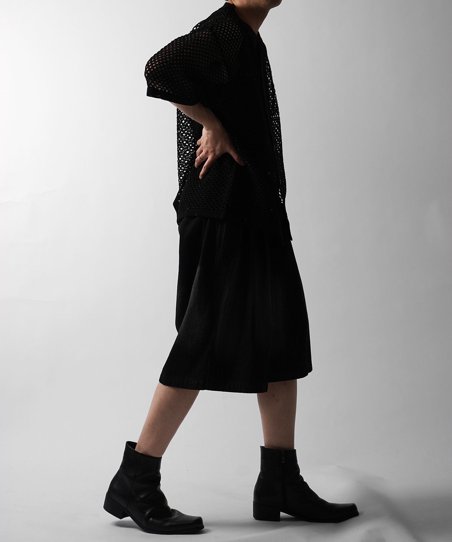 25SS TR / デニム / 箔デニム ワイドストレートスラックスハーフパンツ