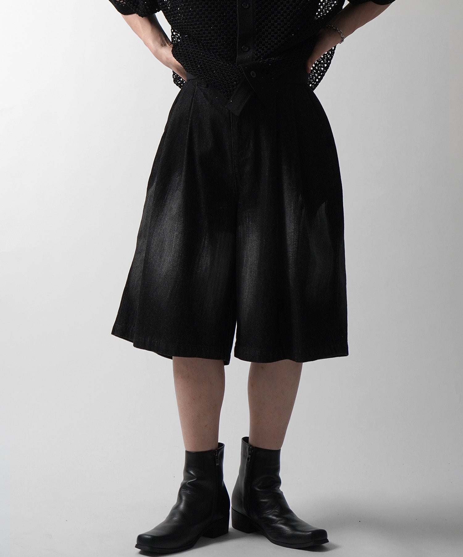 25SS TR / デニム / 箔デニム ワイドストレートスラックスハーフパンツ