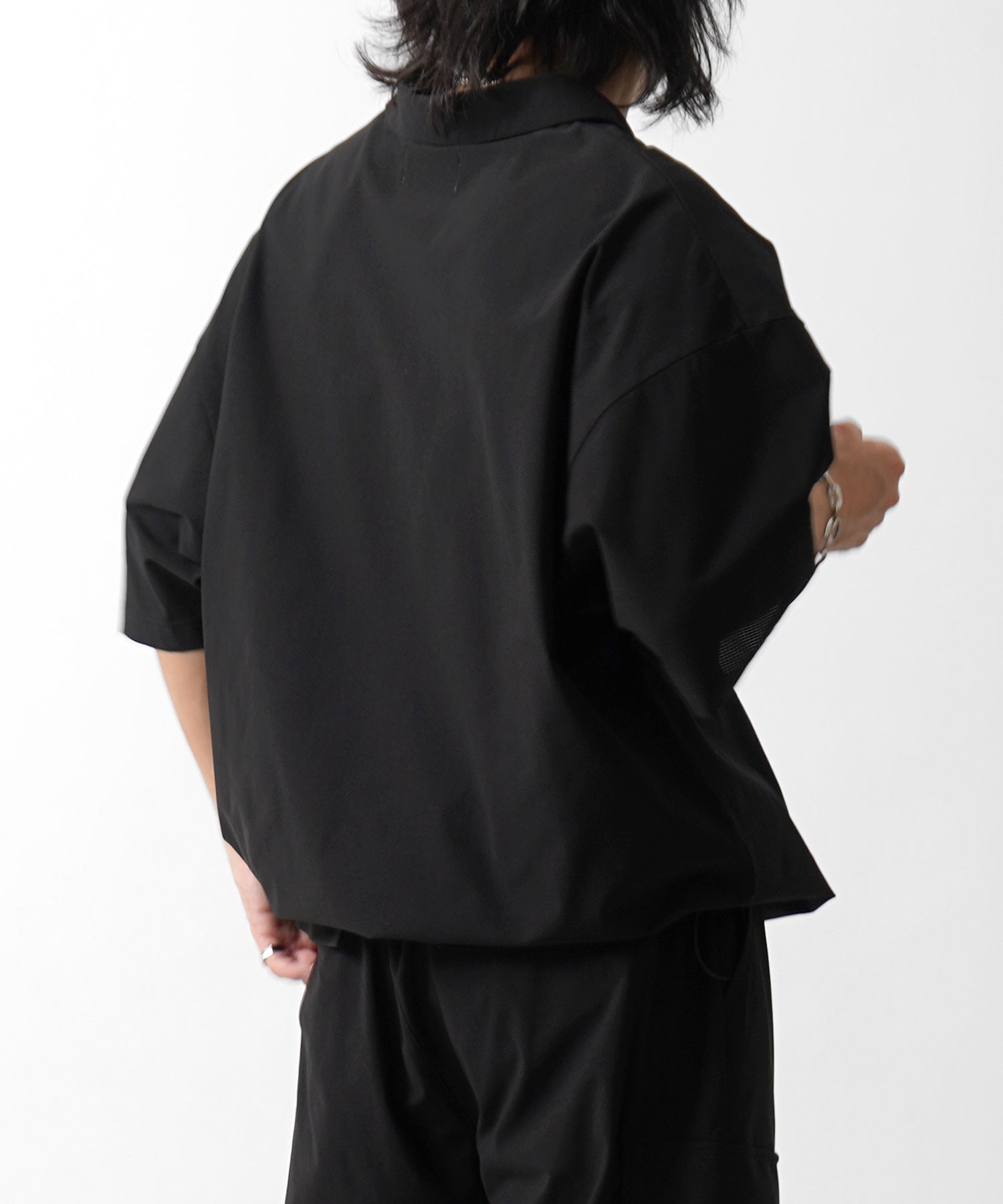 25SS ビックシルエット ポリメッシュ ドロスト スキッパーシャツ