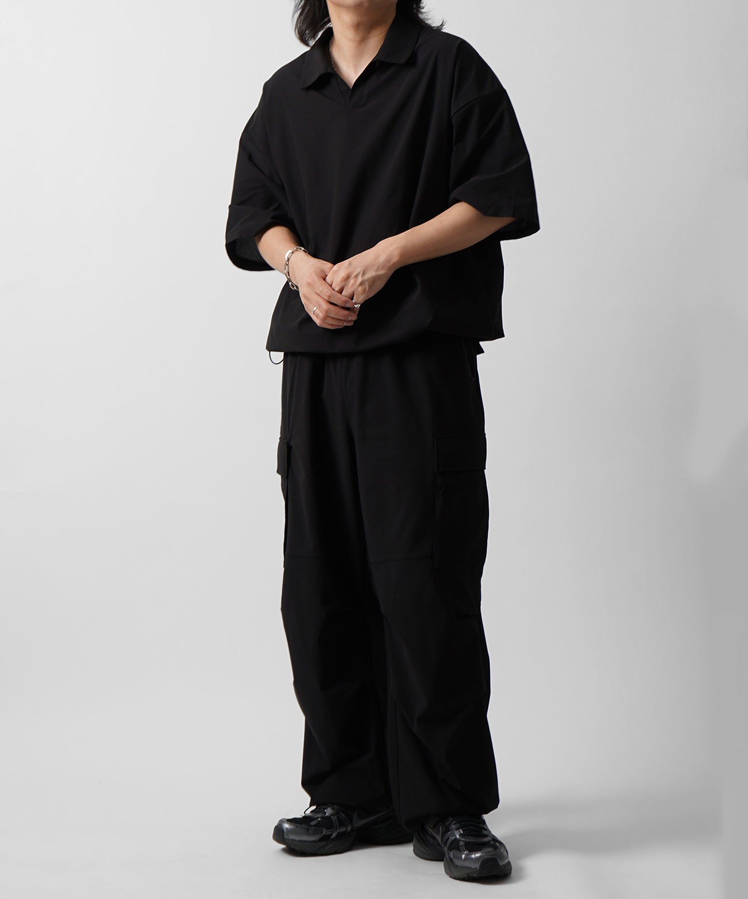 25SS ビックシルエット ポリメッシュ ドロスト スキッパーシャツ