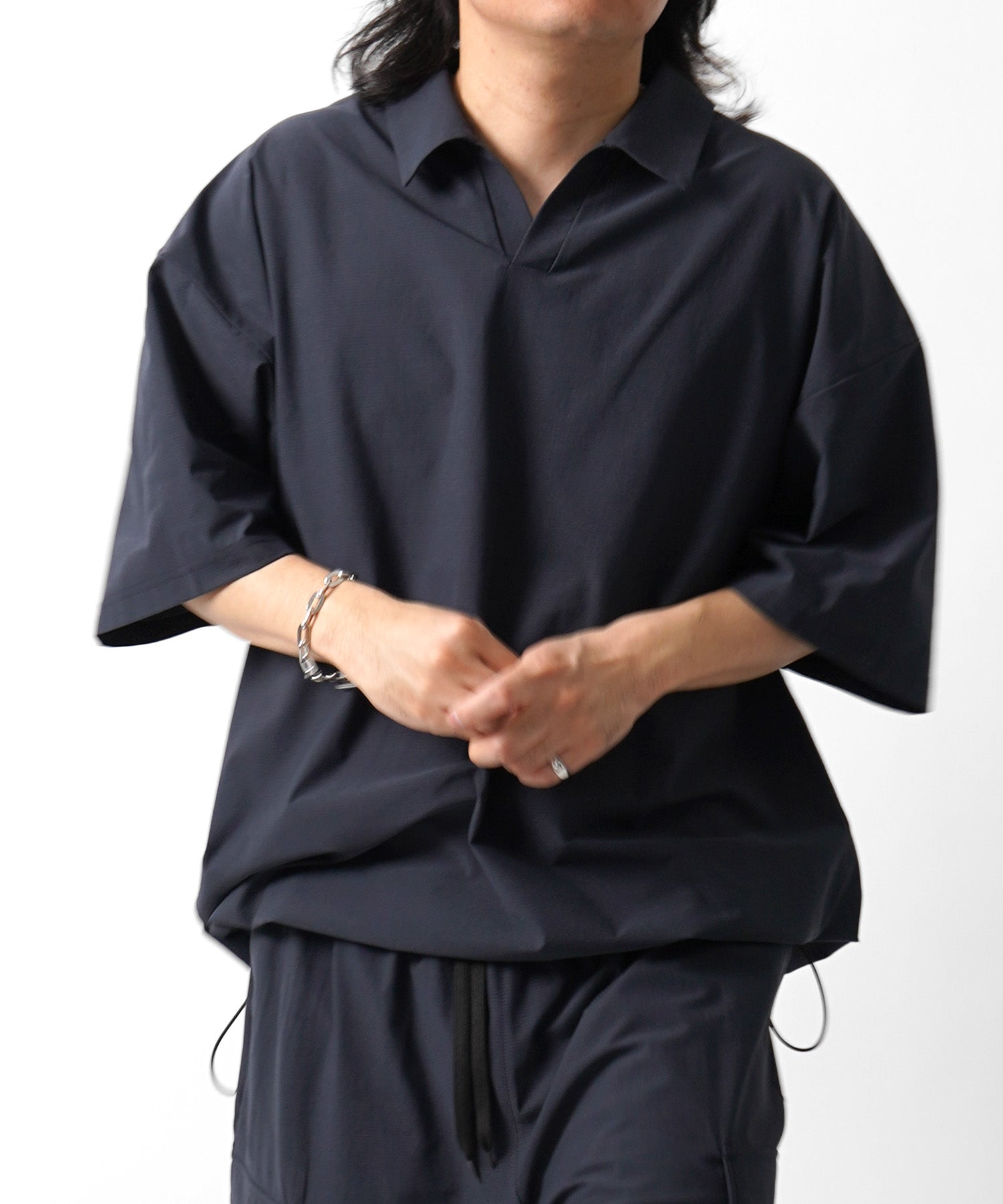 25SS ビックシルエット ポリメッシュ ドロスト スキッパーシャツ