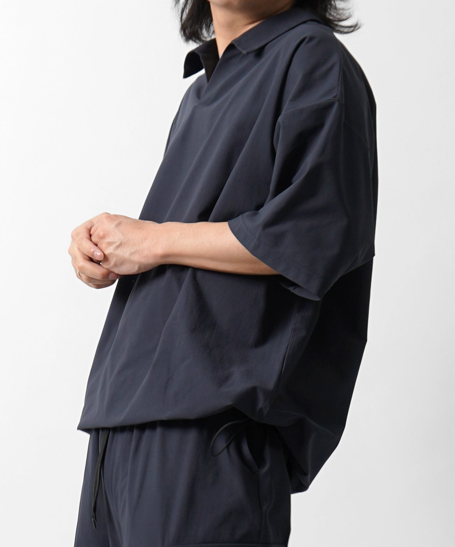 25SS ビックシルエット ポリメッシュ ドロスト スキッパーシャツ