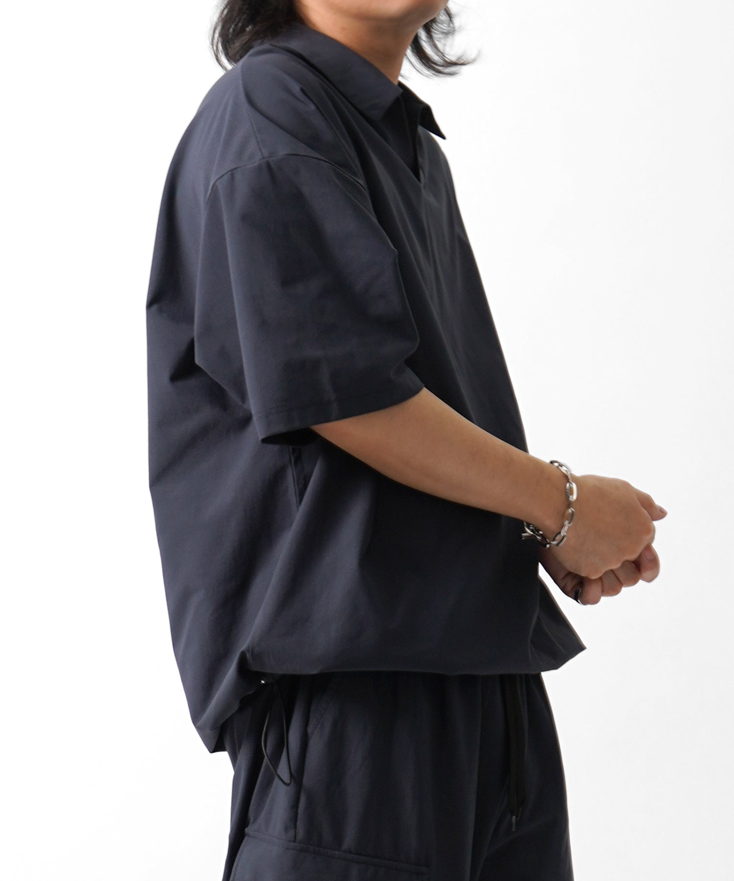 25SS ビックシルエット ポリメッシュ ドロスト スキッパーシャツ