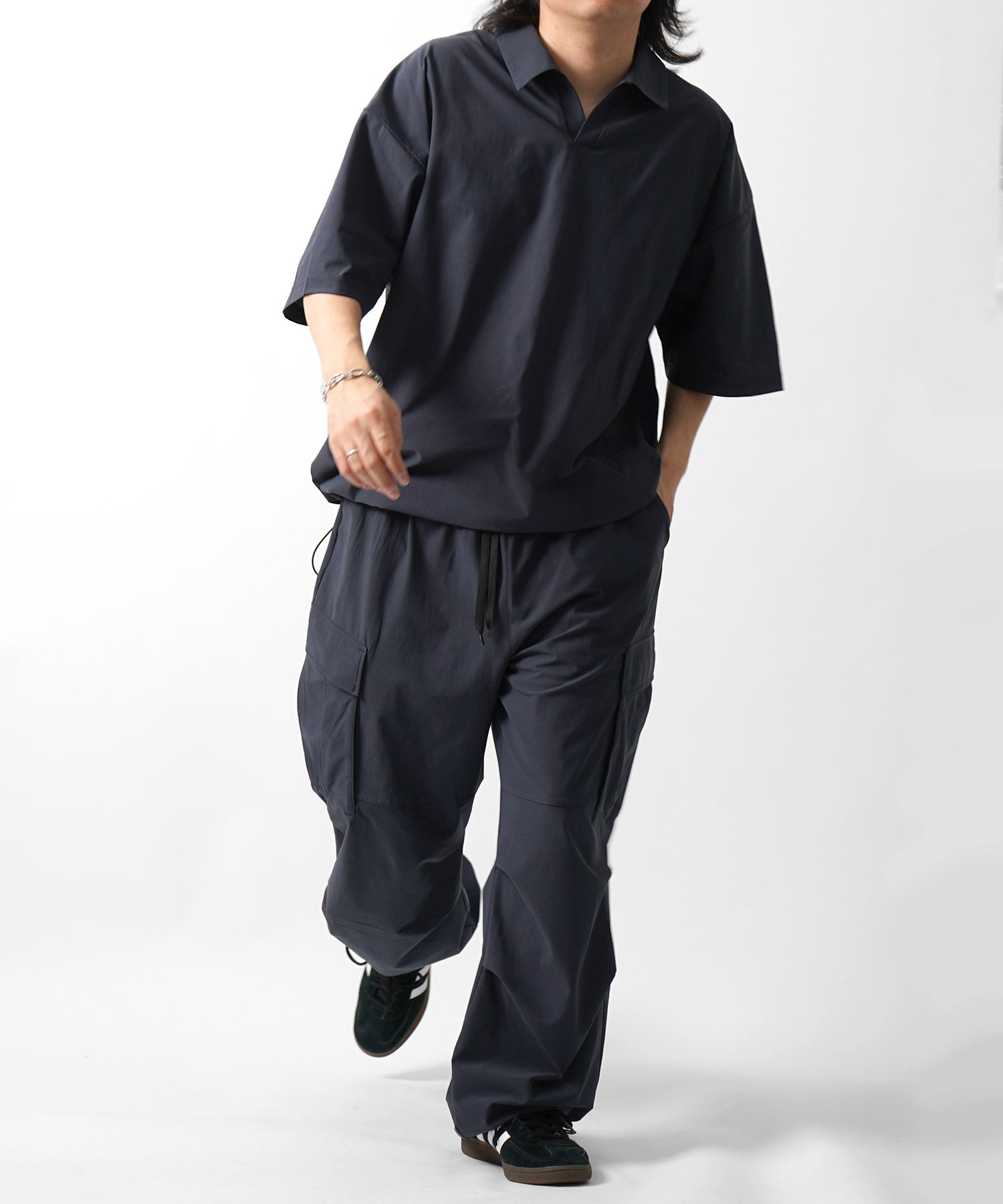 25SS ビックシルエット ポリメッシュ ドロスト スキッパーシャツ