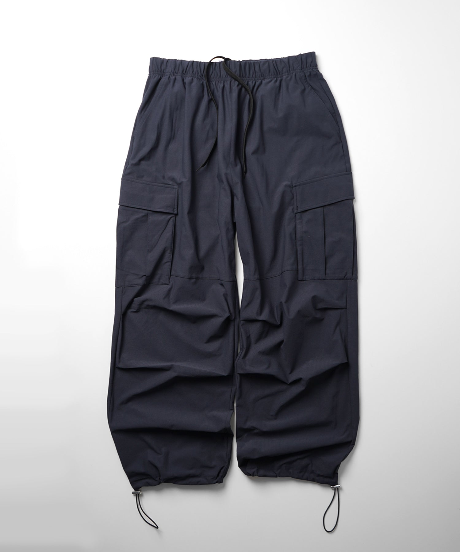 25SS ビッグポケット 裾ドロスト ワイドシルエット ポリメッシュカーゴパンツ