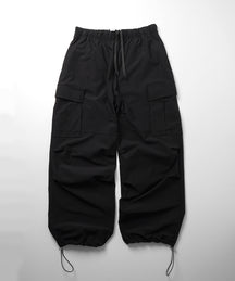 25SS ビッグポケット 裾ドロスト ワイドシルエット ポリメッシュカーゴパンツ