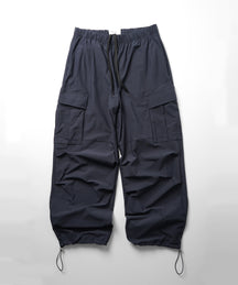 25SS ビッグポケット 裾ドロスト ワイドシルエット ポリメッシュカーゴパンツ
