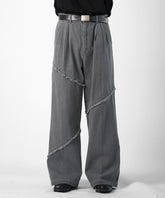 25SS 切替フリンジ ウォッシュ加工 ワイドストレートデニムパンツ