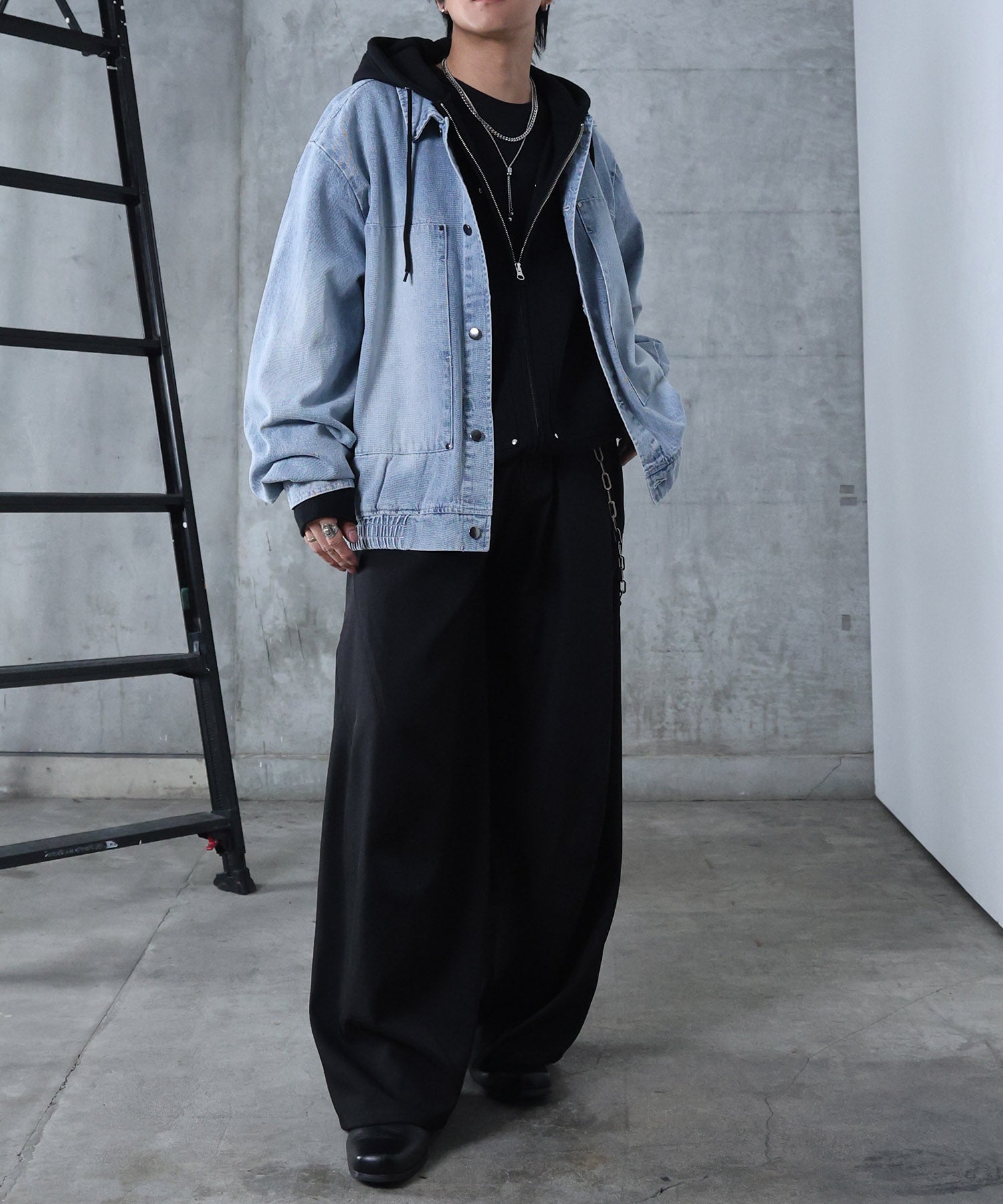 ビッグシルエット ヴィンテージライク ダブルポケット デニムブルゾン