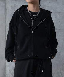 ダブルポケット スタッズ リベット フルジップパーカー ビッグシルエット