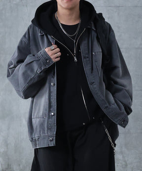 ビッグシルエット ヴィンテージライク ダブルポケット デニムブルゾン