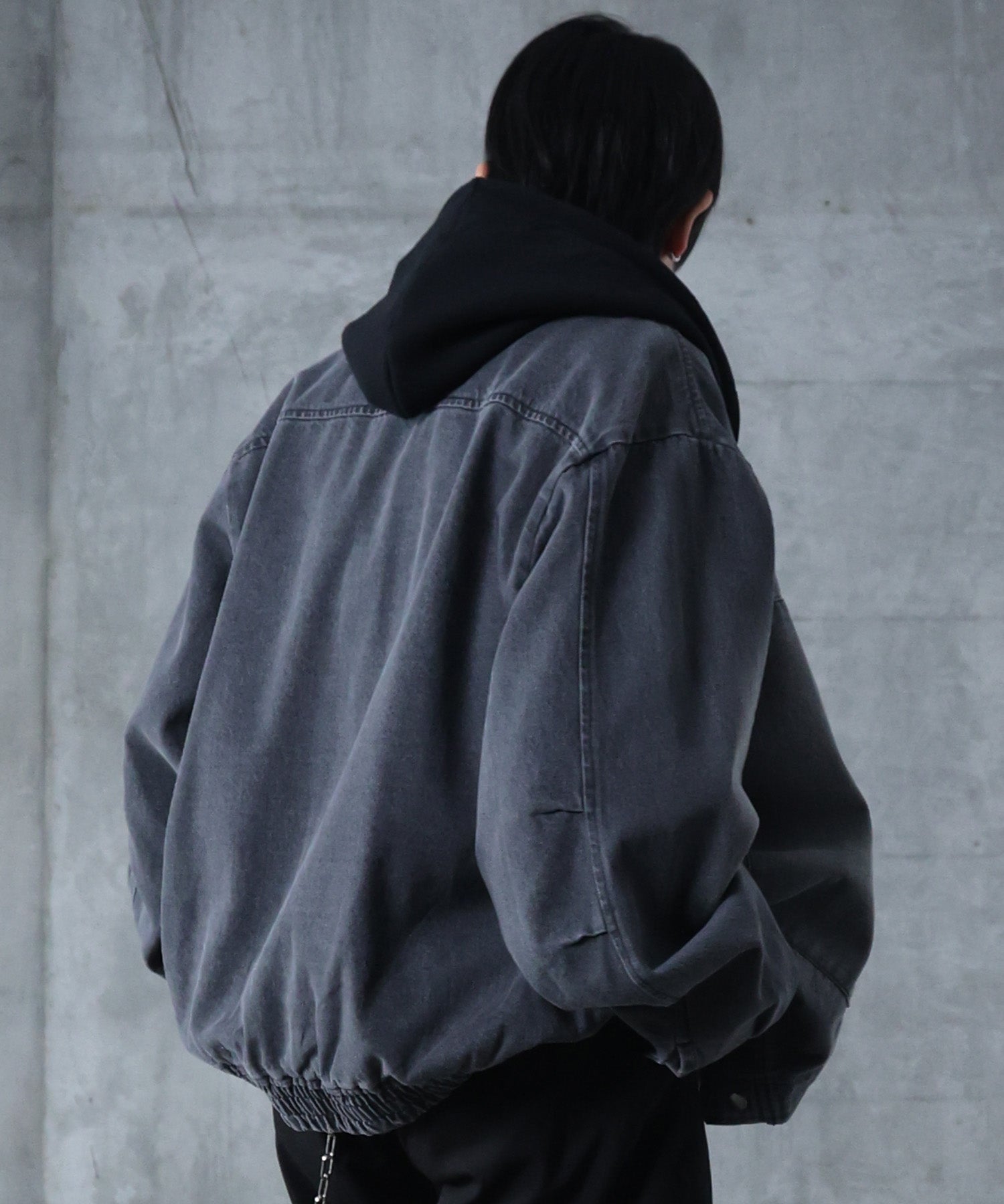 ダブルポケット スタッズ リベット フルジップパーカー ビッグシルエット