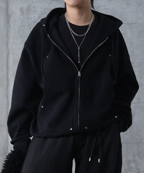 ダブルポケット スタッズ リベット フルジップパーカー ビッグシルエット
