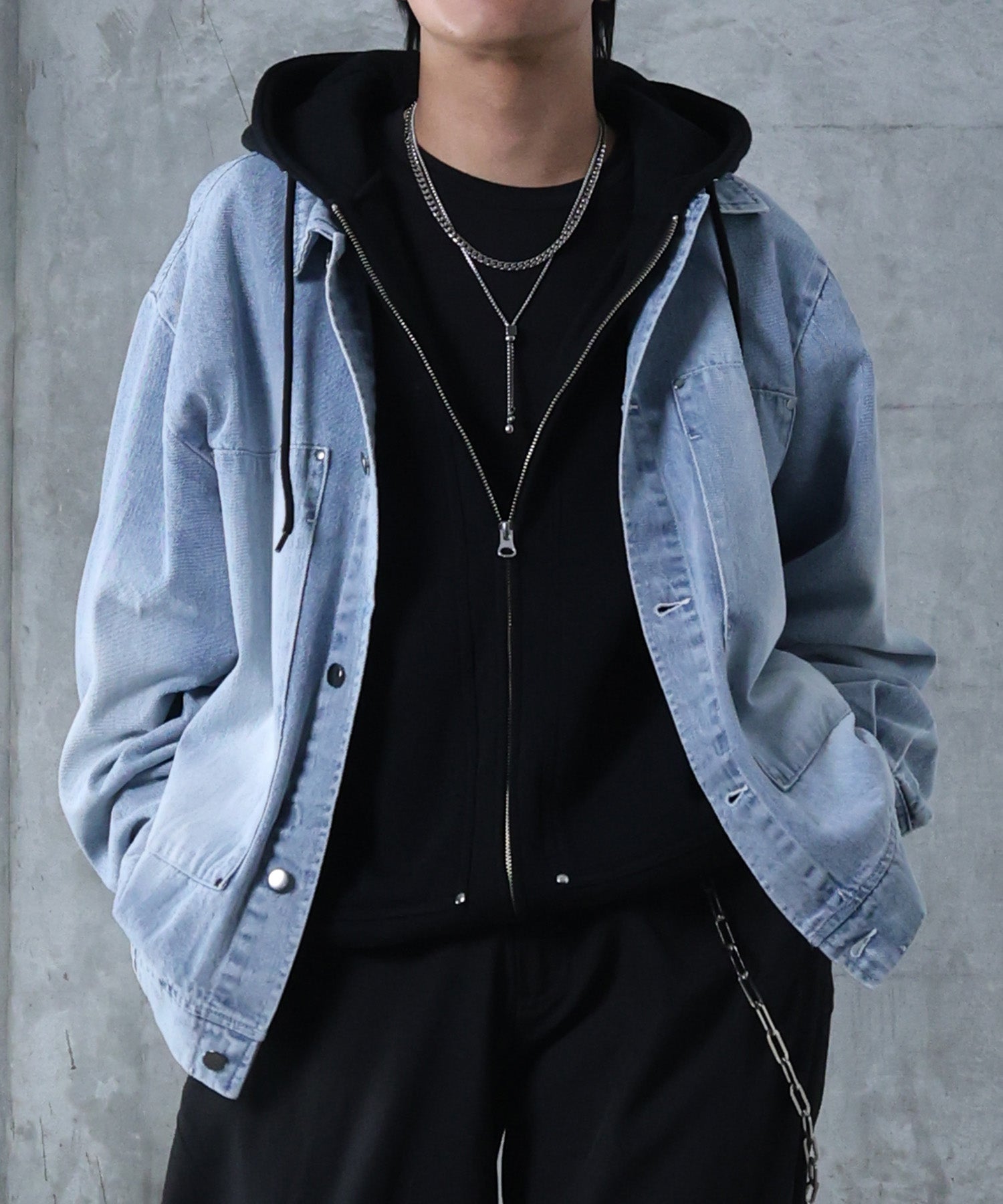 ビッグシルエット ヴィンテージライク ダブルポケット デニムブルゾン