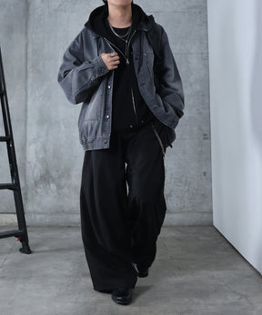 ダブルポケット スタッズ リベット フルジップパーカー ビッグシルエット