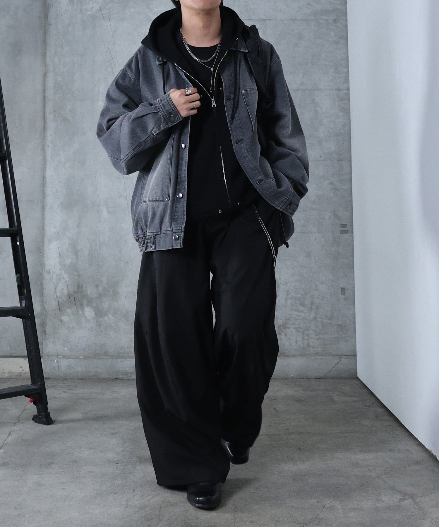ビッグシルエット ヴィンテージライク ダブルポケット デニムブルゾン