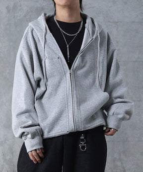 ダブルポケット スタッズ リベット フルジップパーカー ビッグシルエット