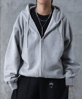 ダブルポケット スタッズ リベット フルジップパーカー ビッグシルエット