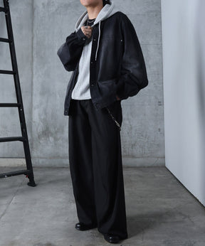 ダブルポケット スタッズ リベット フルジップパーカー ビッグシルエット