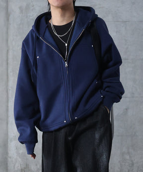ダブルポケット スタッズ リベット フルジップパーカー ビッグシルエット