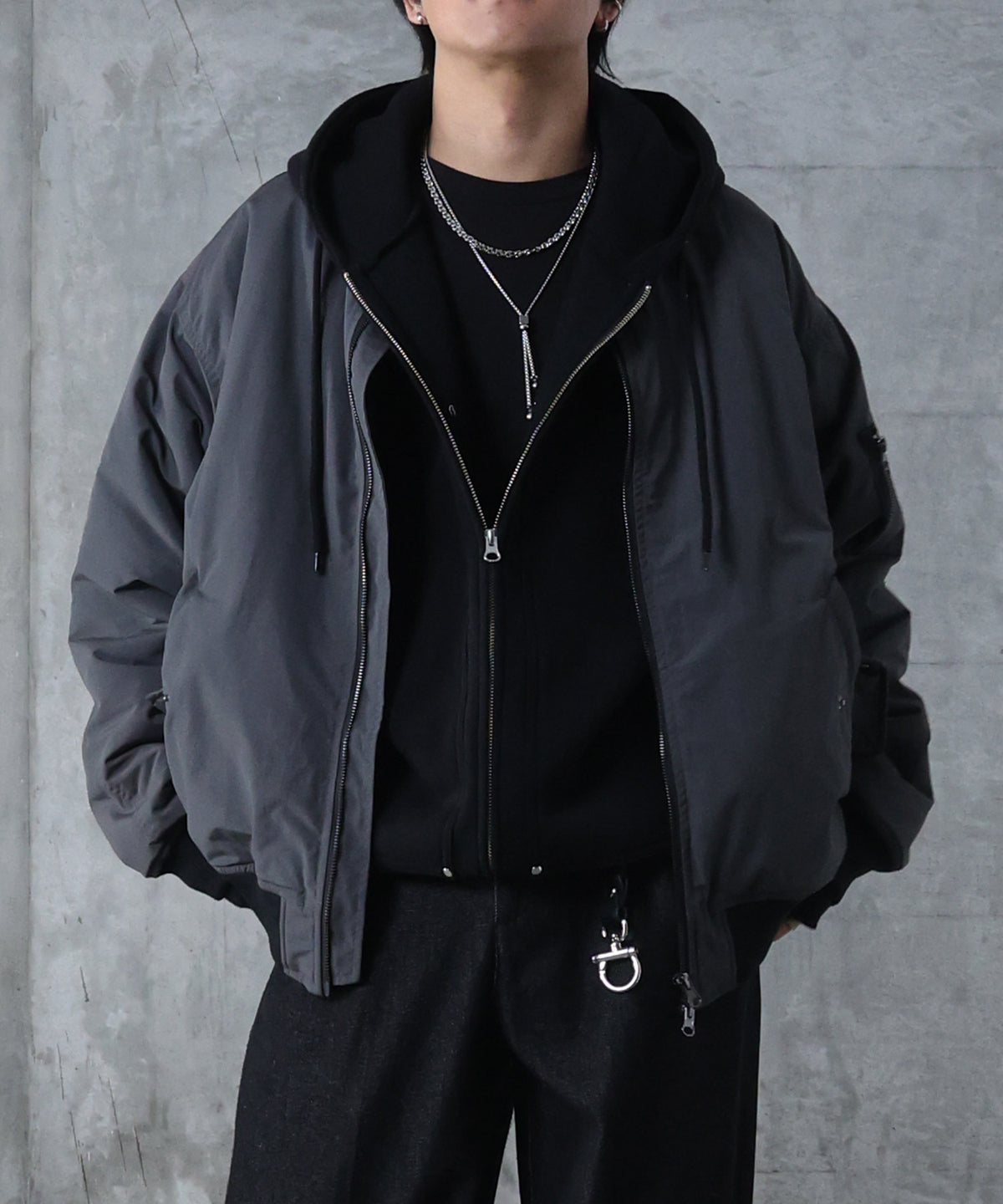 ヴィンテージスモークウォッシュ柄 MA-1 中綿ブルゾン ビッグシルエット