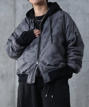 ヴィンテージスモークウォッシュ柄 MA-1 中綿ブルゾン ビッグシルエット