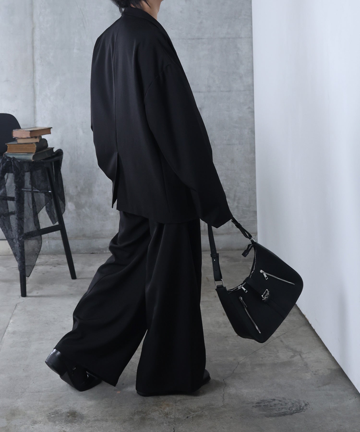 ルーズシルエット スウィッチング ダブルテーラードジャケット