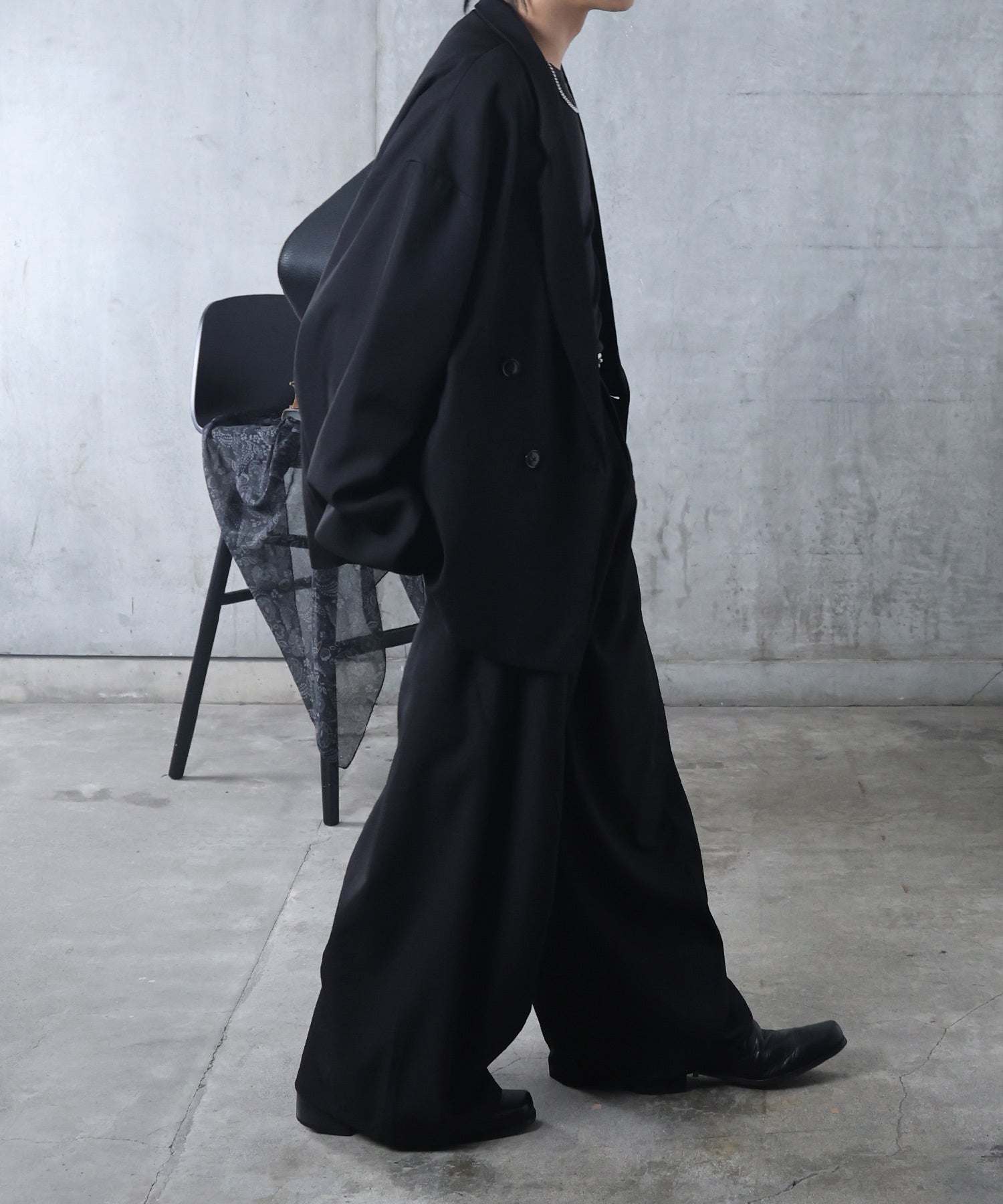 ルーズシルエット スウィッチング ダブルテーラードジャケット