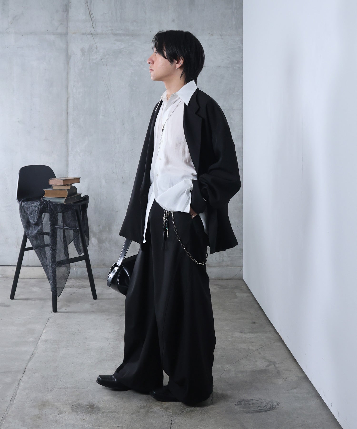 ルーズシルエット スウィッチング ダブルテーラードジャケット