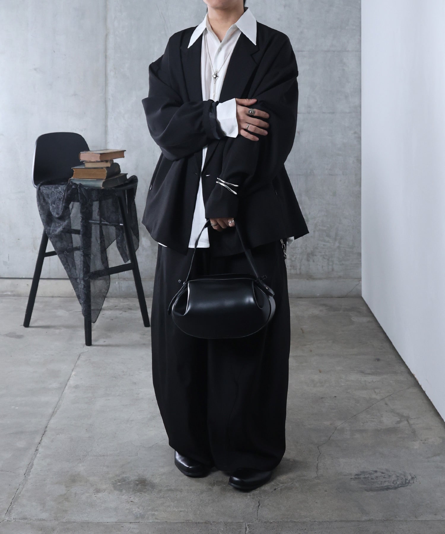 ルーズシルエット スウィッチング ダブルテーラードジャケット