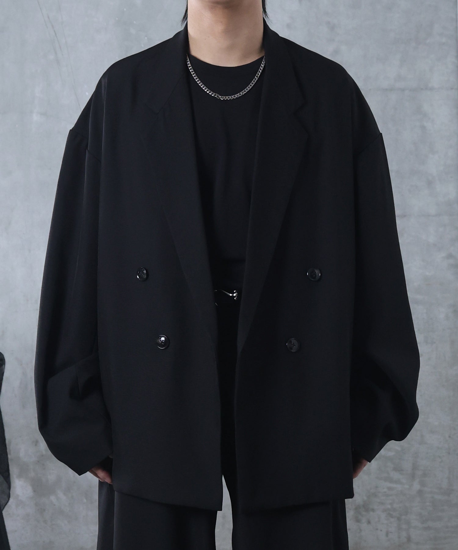 ルーズシルエット スウィッチング ダブルテーラードジャケット